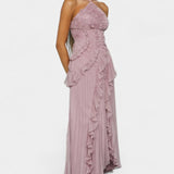 Bianca – Vestido Halter Con Volantes Plisados Para Momentos Especiales