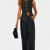 Mariana – Conjunto de Denim Chic con Chaleco Elegante y Jeans de Pierna Ancha