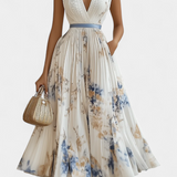 Elena – Vestido Midi Sin Mangas con Estampado Floral para un Estilo Romántico