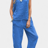 Lola – Conjunto de Chaleco y Pantalón Sin Mangas en Algodón Lino con Estilo Único y Elegante