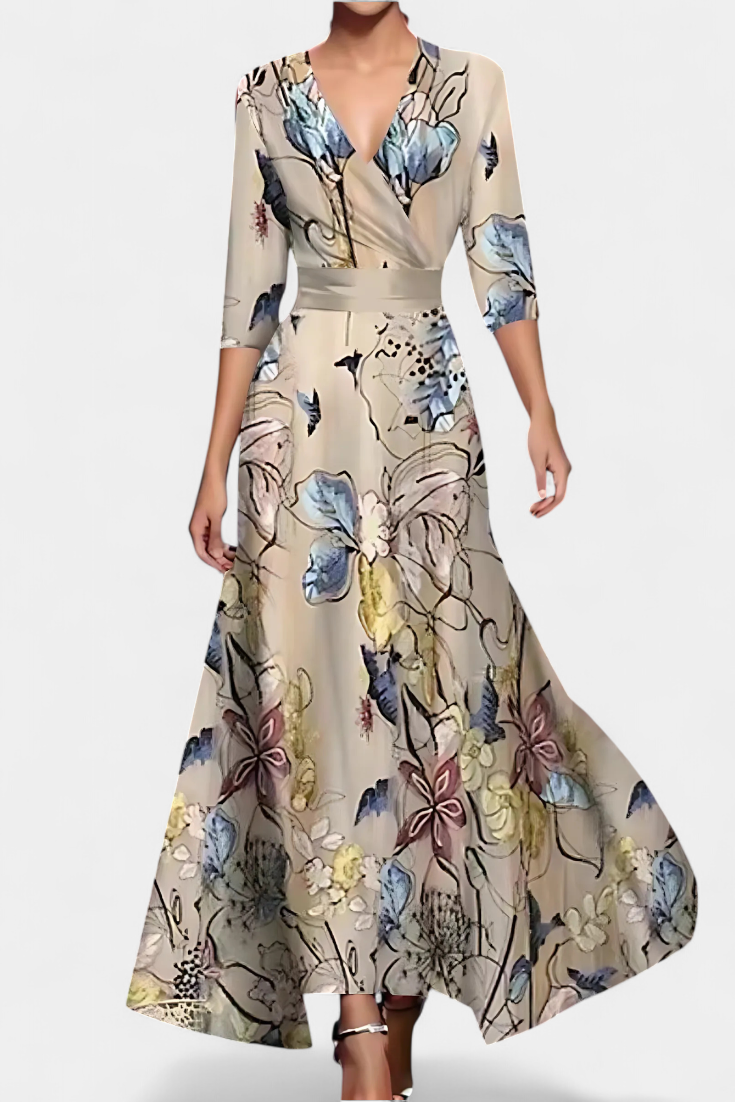Lidia – Vestido Maxi Envolvente Floral Con Estilo Elegante