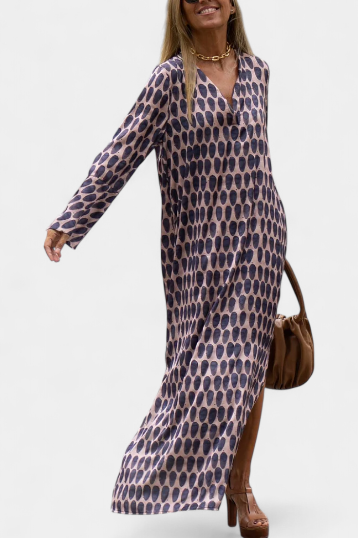 Brisa – Vestido Largo Geométrico con Estilo y Comodidad