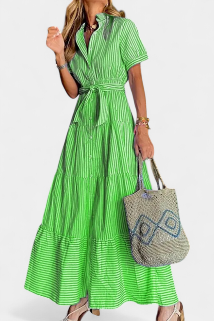 Maya – Vestido Camisero Largo de Rayas para un Verano Fresco y Elegante