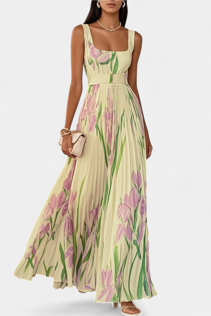 Marisol – Vestido Largo Floral Plisado para Un Estilo Elegante y Sofisticado