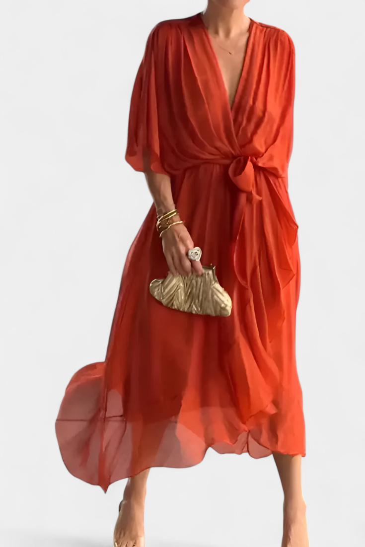 Isabel – Vestido Flowy con Escote en V para un Verano Elegante y Confortable