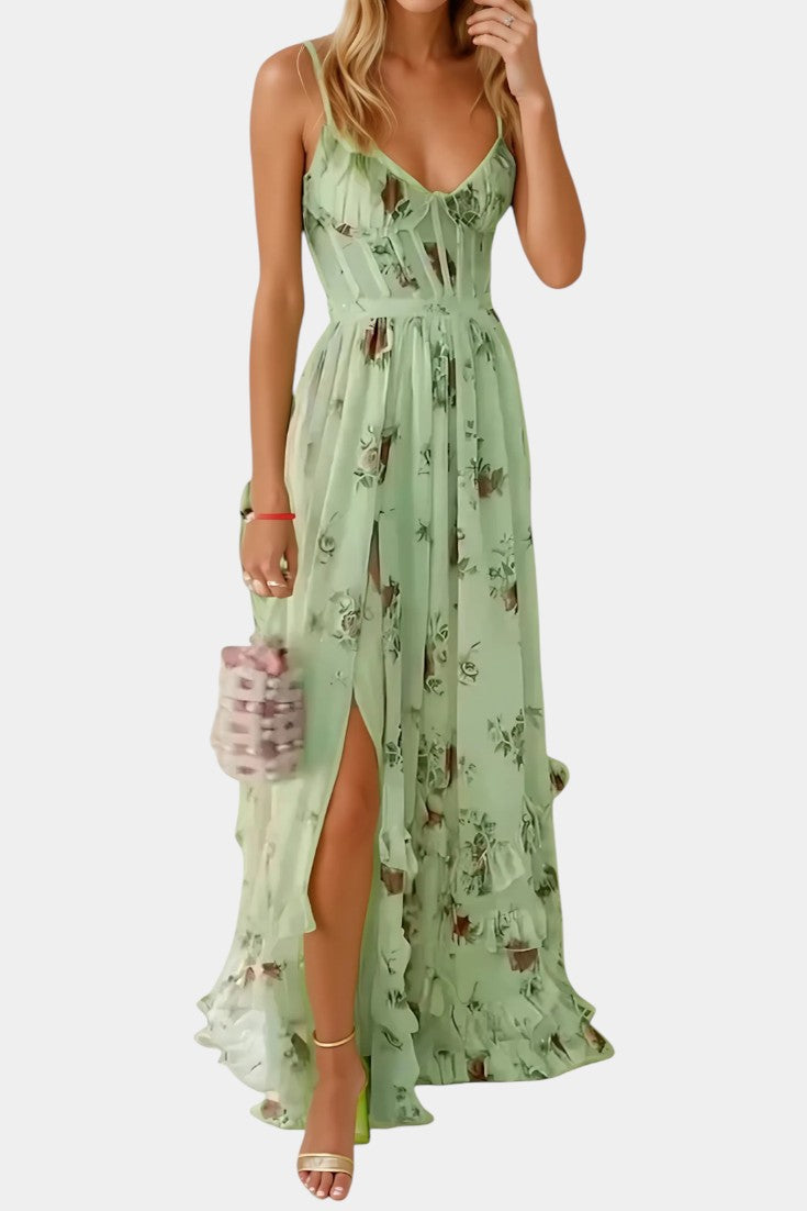 Elena – Vestido Maxi Corsé Floral Con Estilo Elegante y Sofisticado