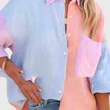 Clara – Blusa de Botones en Bloque de Color para un Estilo Audaz y Refinado