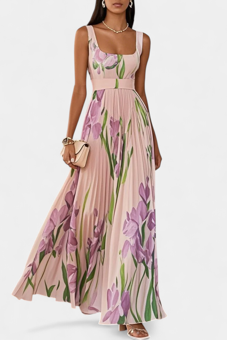 Marisol – Vestido Largo Floral Plisado para Un Estilo Elegante y Sofisticado