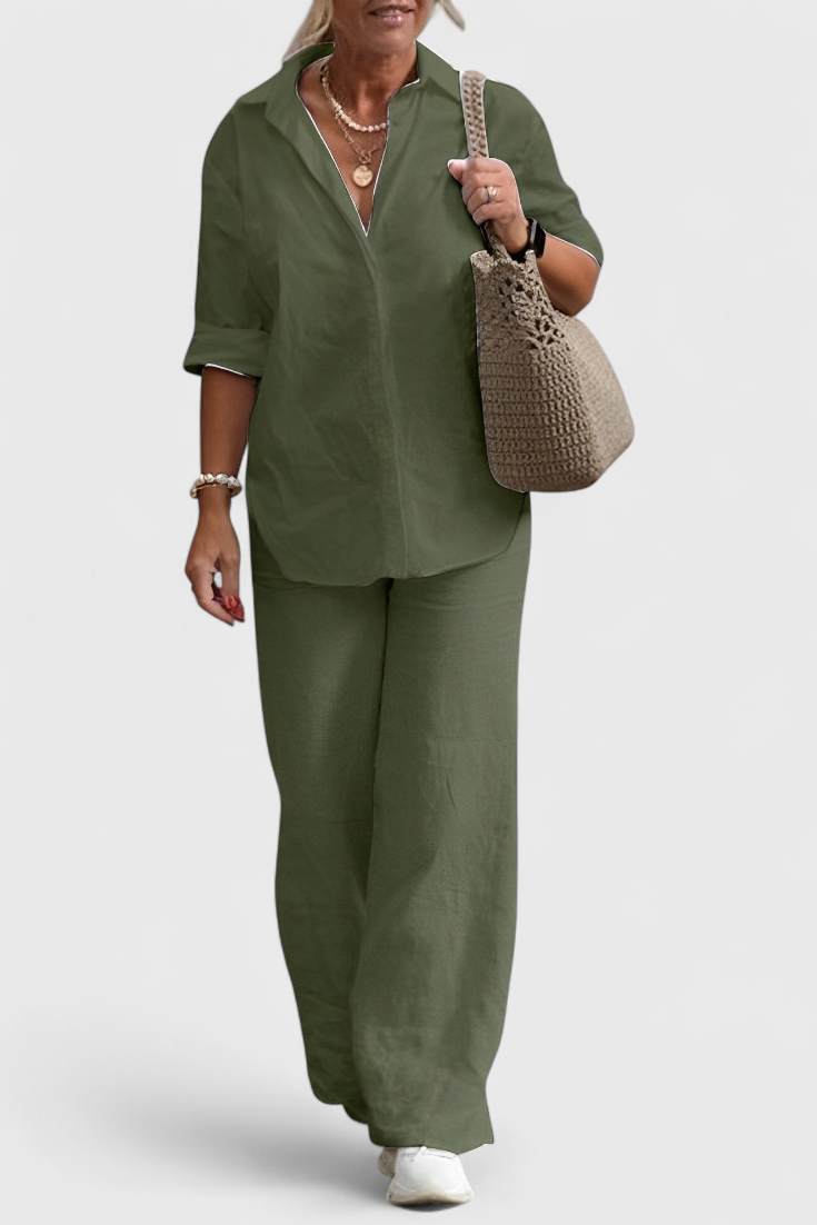 Clara – Conjunto de Dos Piezas en Algodón y Lino para Un Estilo Casual y Confortable