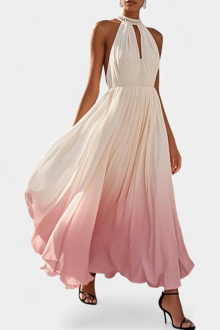 Valentina – Vestido Maxi Halter con Perlas para Brillar en Cada Ocasión