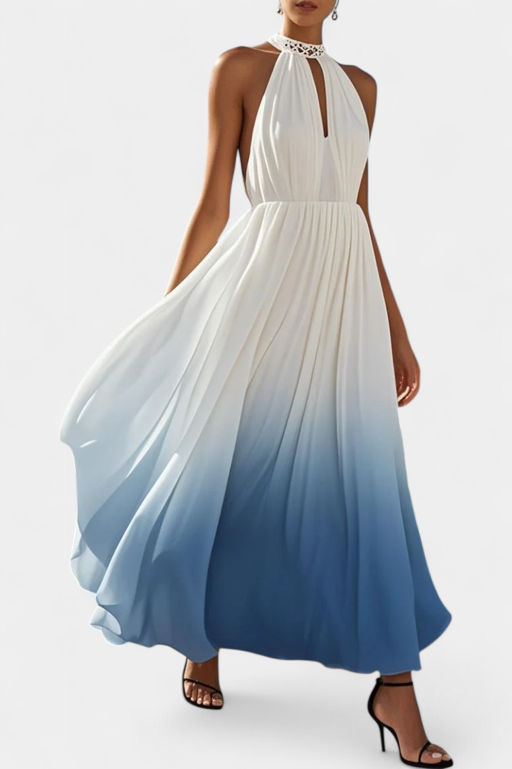Valentina – Vestido Maxi Halter con Perlas para Brillar en Cada Ocasión