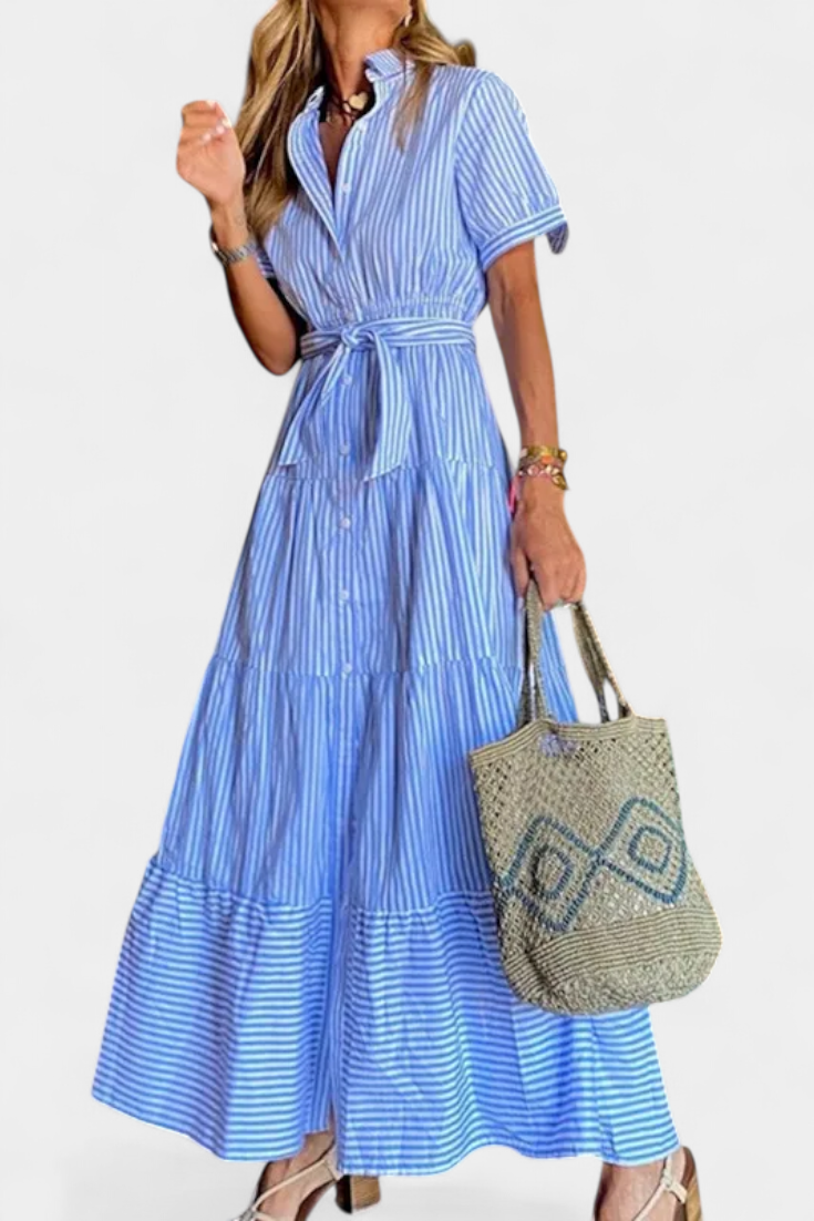 Maya – Vestido Camisero Largo de Rayas para un Verano Fresco y Elegante