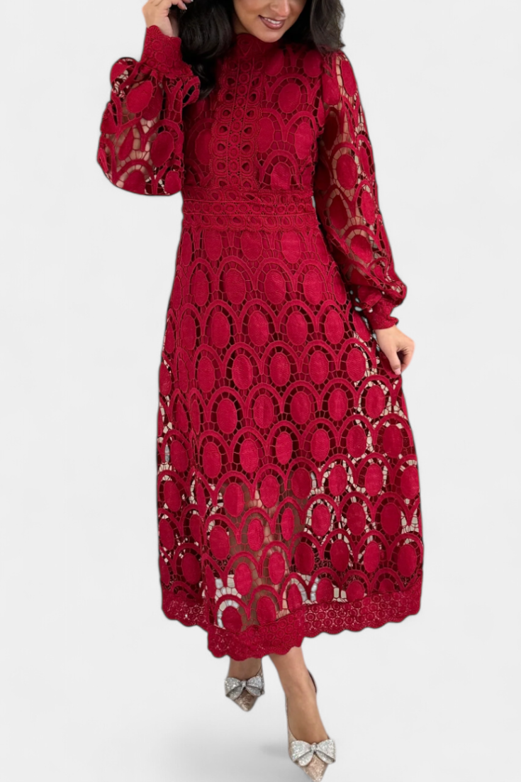 Elena – Vestido Midi de Encaje Con Estilo Elegante y Atemporal