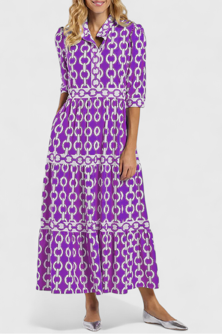 Tania – Vestido Midi con Estampado Único y Sofisticado