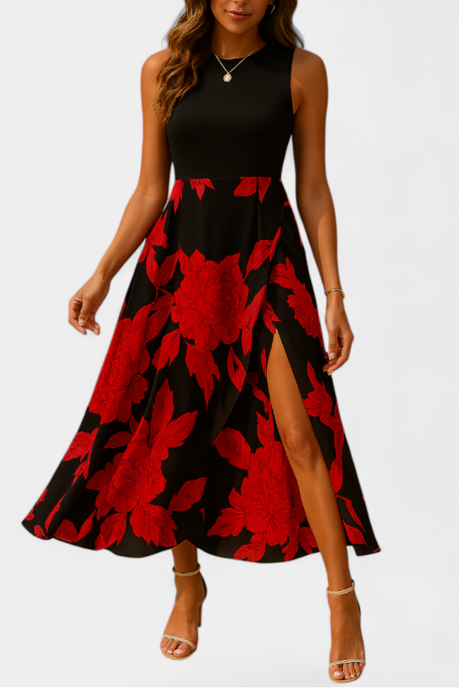 María – Vestido Floral con Abertura para un Look Elegante y Femenino