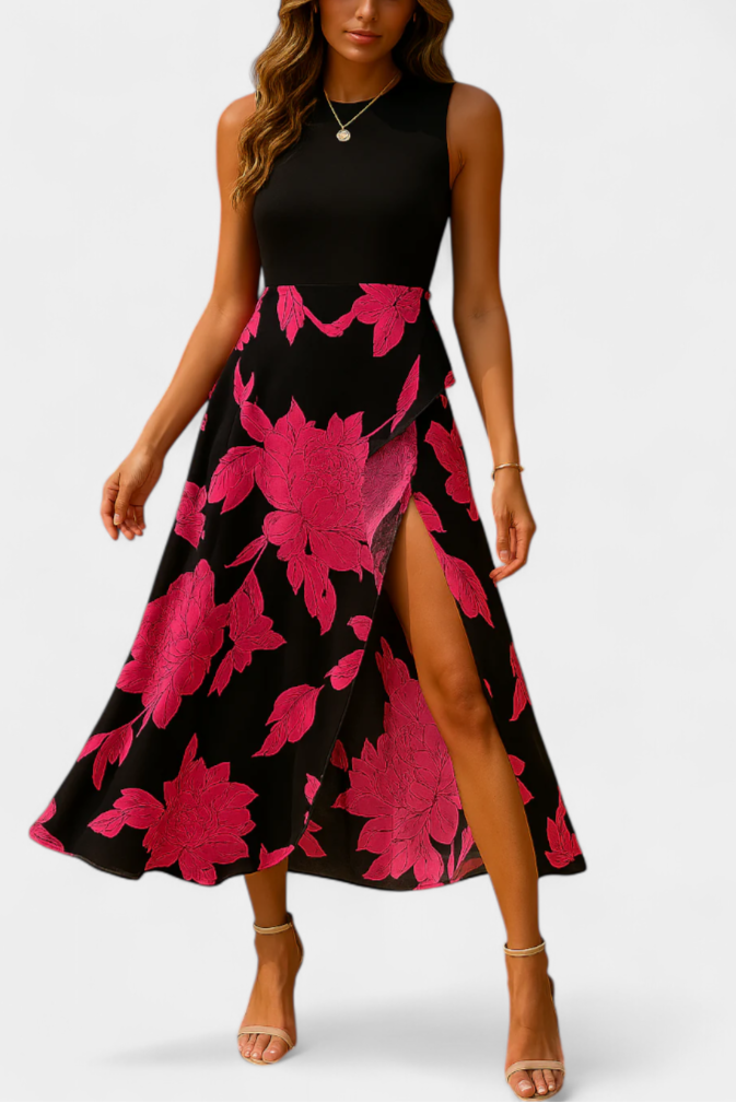 María – Vestido Floral con Abertura para un Look Elegante y Femenino