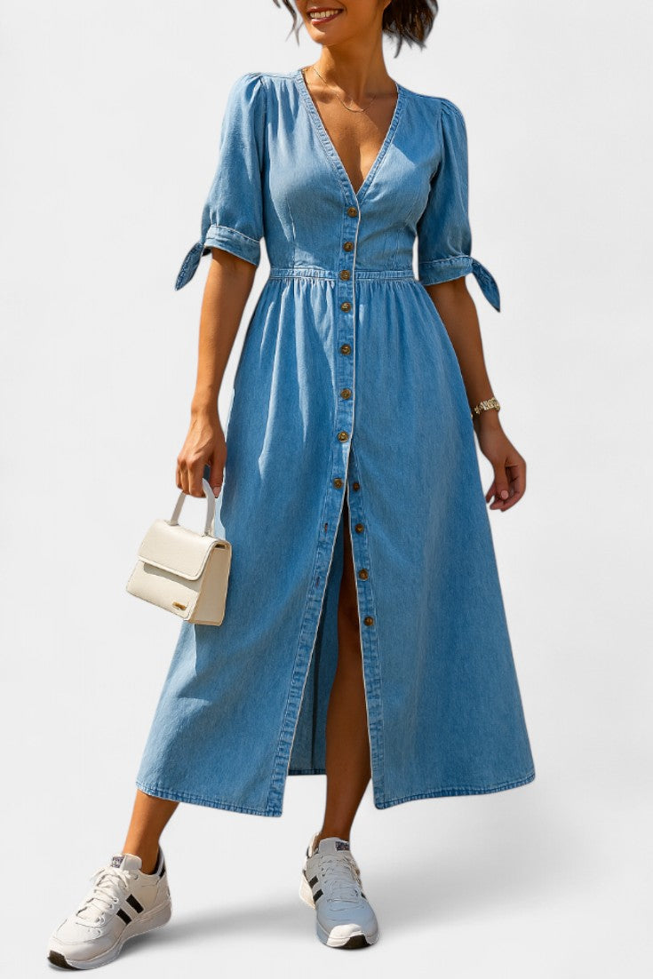 Adelina – Vestido Midi de Denim con Estilo y Elegancia Sin Esfuerzo