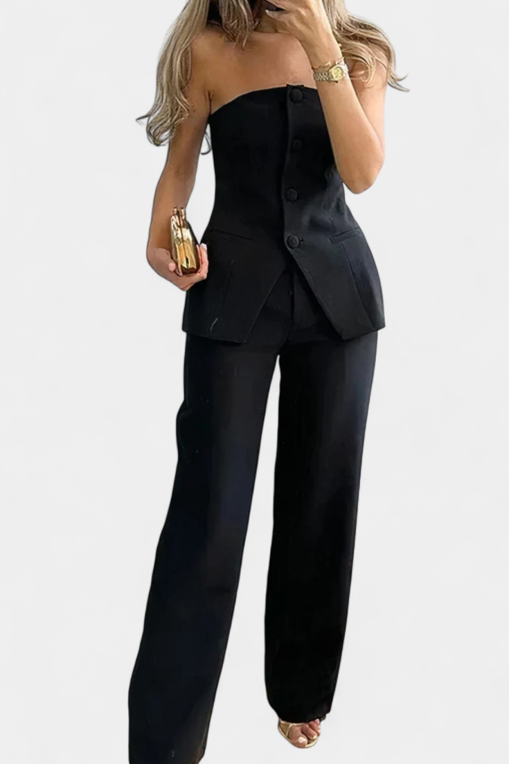 Aitana – Conjunto de Top Tubo y Pantalón de Pierna Ancha con Estilo Elegante y Chic