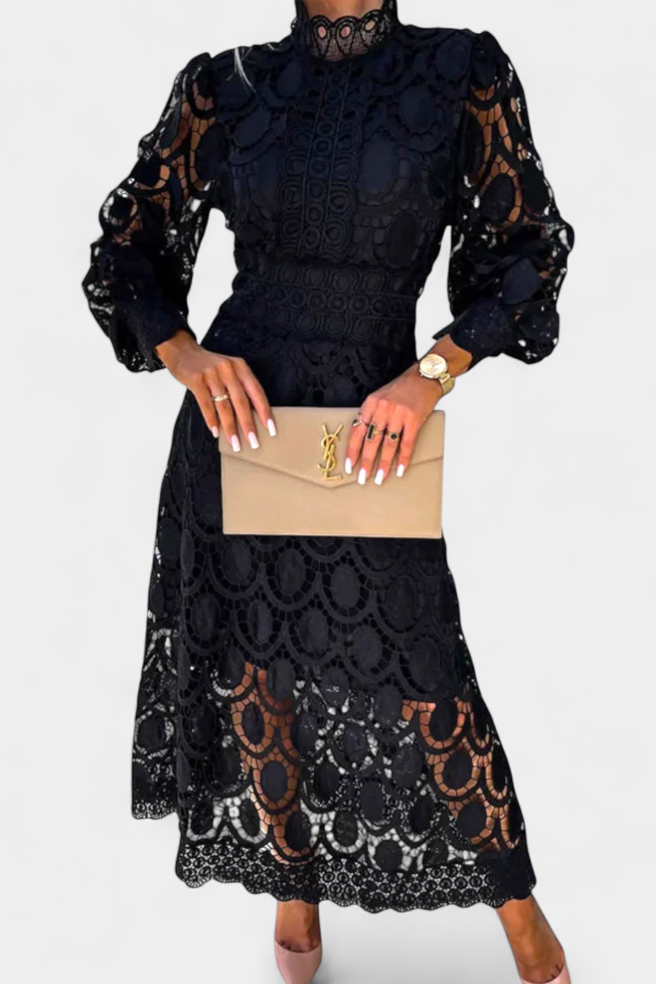 Elena – Vestido Midi de Encaje Con Estilo Elegante y Atemporal