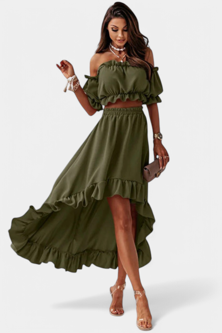 Sofía – Conjunto de Dos Piezas Off-Shoulder para un Estilo Elegante y Fresco