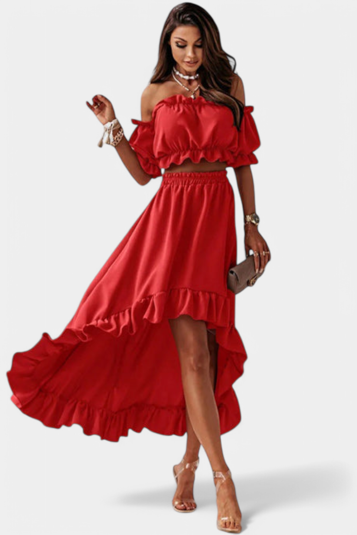 Sofía – Conjunto de Dos Piezas Off-Shoulder para un Estilo Elegante y Fresco