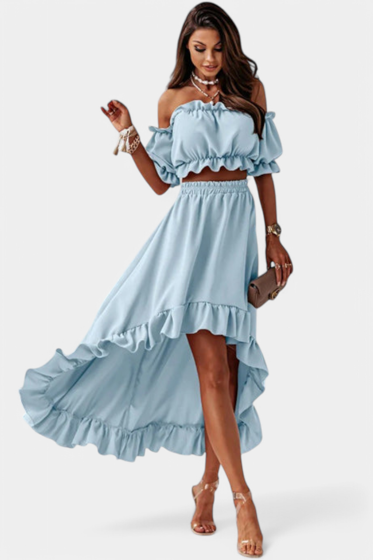 Sofía – Conjunto de Dos Piezas Off-Shoulder para un Estilo Elegante y Fresco