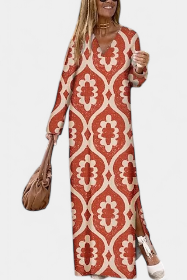 Brisa – Vestido Largo Geométrico con Estilo y Comodidad