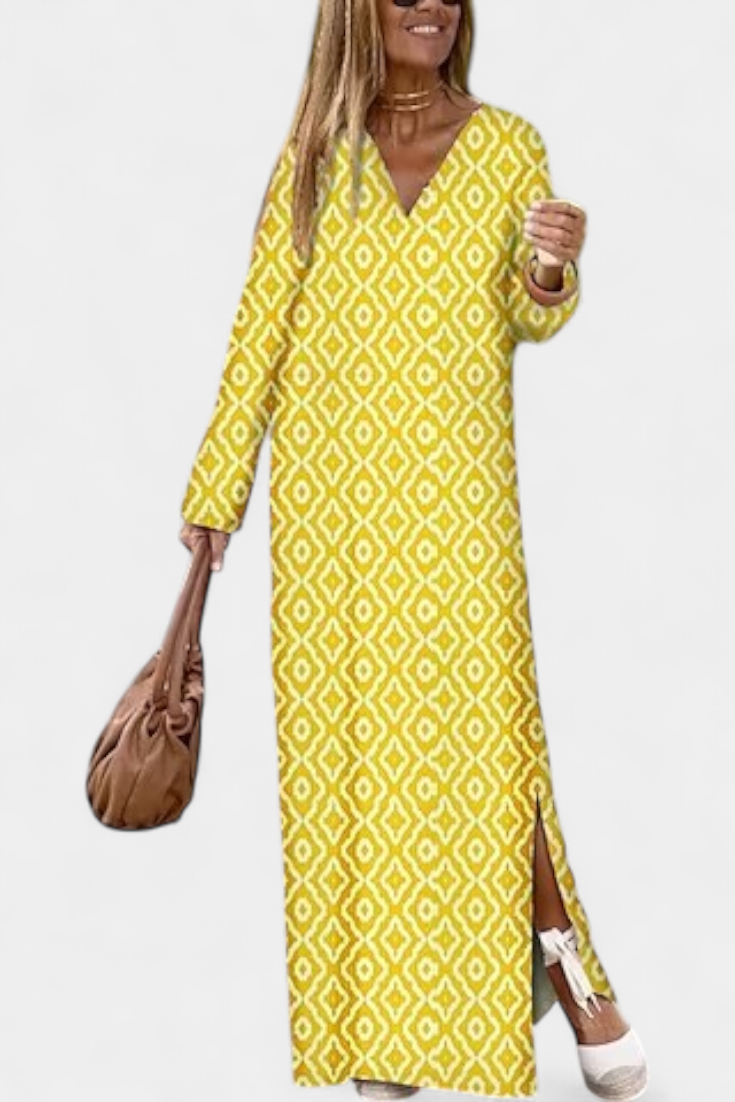 Brisa – Vestido Largo Geométrico con Estilo y Comodidad