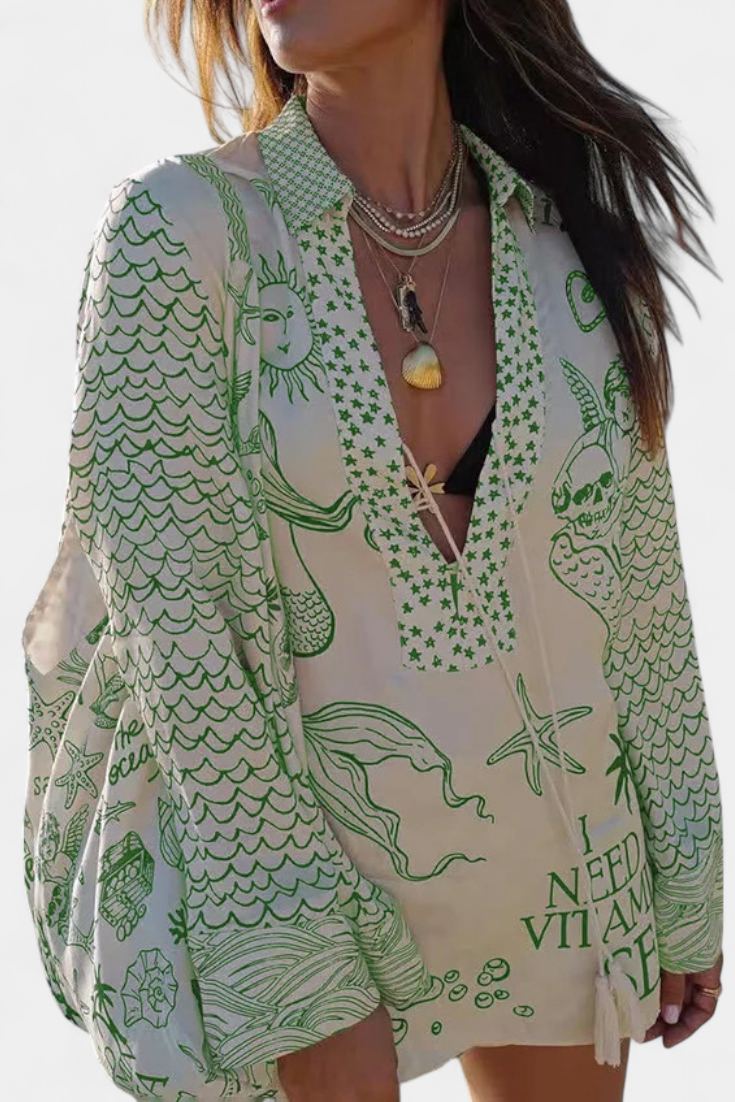 Isabel – Conjunto Camisero Estampado con Short Elástico para un Estilo Bohemio y Auténtico