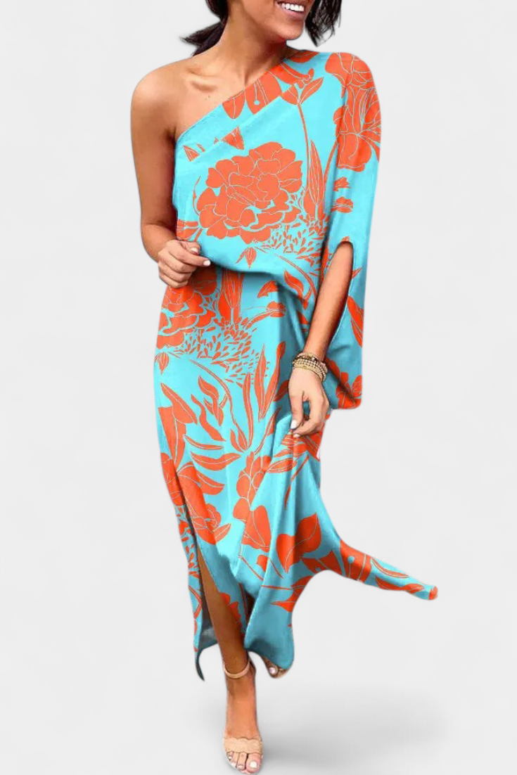 Luzia – Vestido de Un Hombro con Estampado Romántico y Elegante