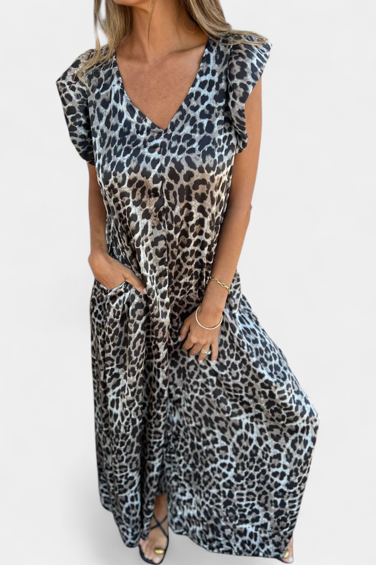 Irene – Mono de Cuello en V con Estampado de Leopardo, Estilo Chic y Funcional