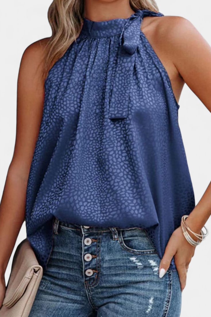 Valentina – Top Elegante Sin Mangas con Estampado de Leopardo
