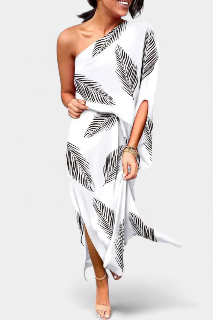 Luzia – Vestido de Un Hombro con Estampado Romántico y Elegante