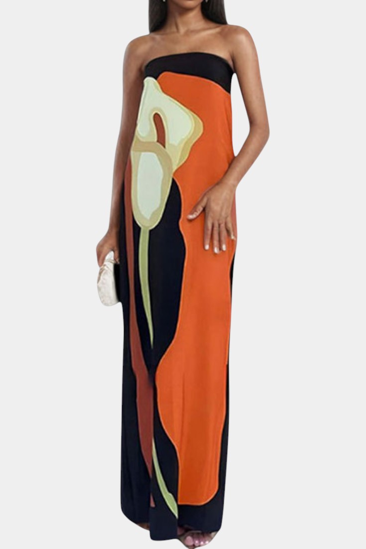 Adriana – Vestido Maxi Sin Tirantes con Estampado Floral para Días Soleados