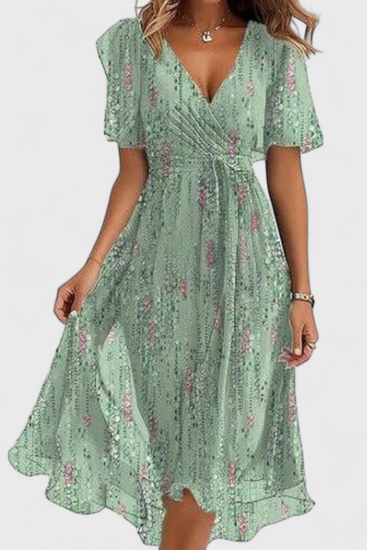 Carina – Vestido Midi con Escote en V para una Elegancia Sin Esfuerzo