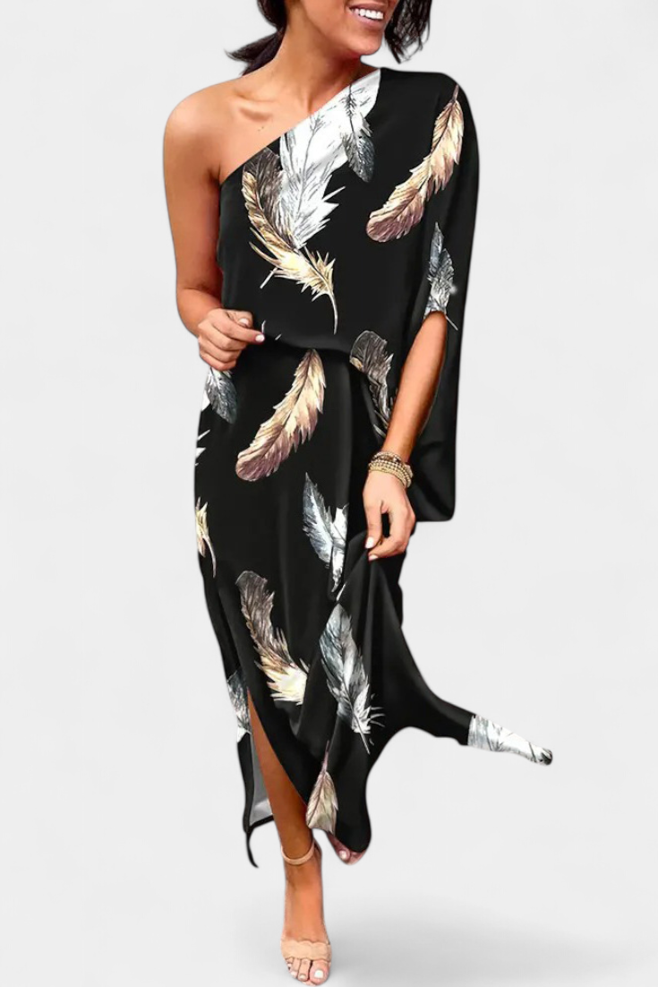 Luzia – Vestido de Un Hombro con Estampado Romántico y Elegante