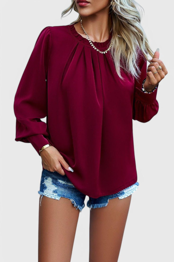 Marina – Top Dottie de Manga Larga con Cuello de Encaje para un Estilo Elegante y Confortable