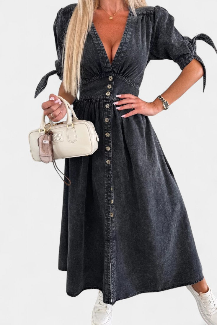 Adelina – Vestido Midi de Denim con Estilo y Elegancia Sin Esfuerzo