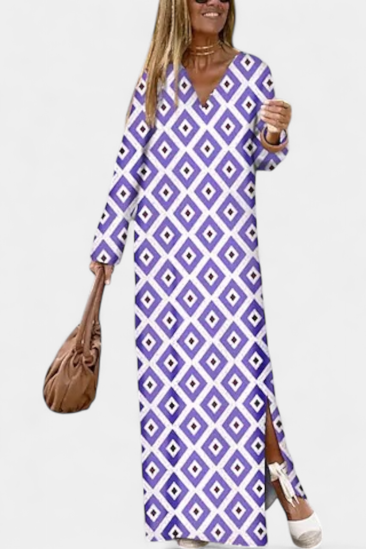 Brisa – Vestido Largo Geométrico con Estilo y Comodidad