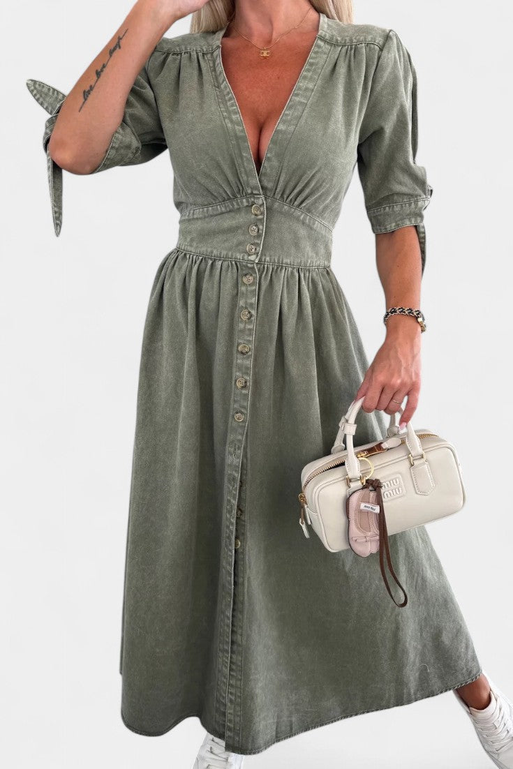 Adelina – Vestido Midi de Denim con Estilo y Elegancia Sin Esfuerzo