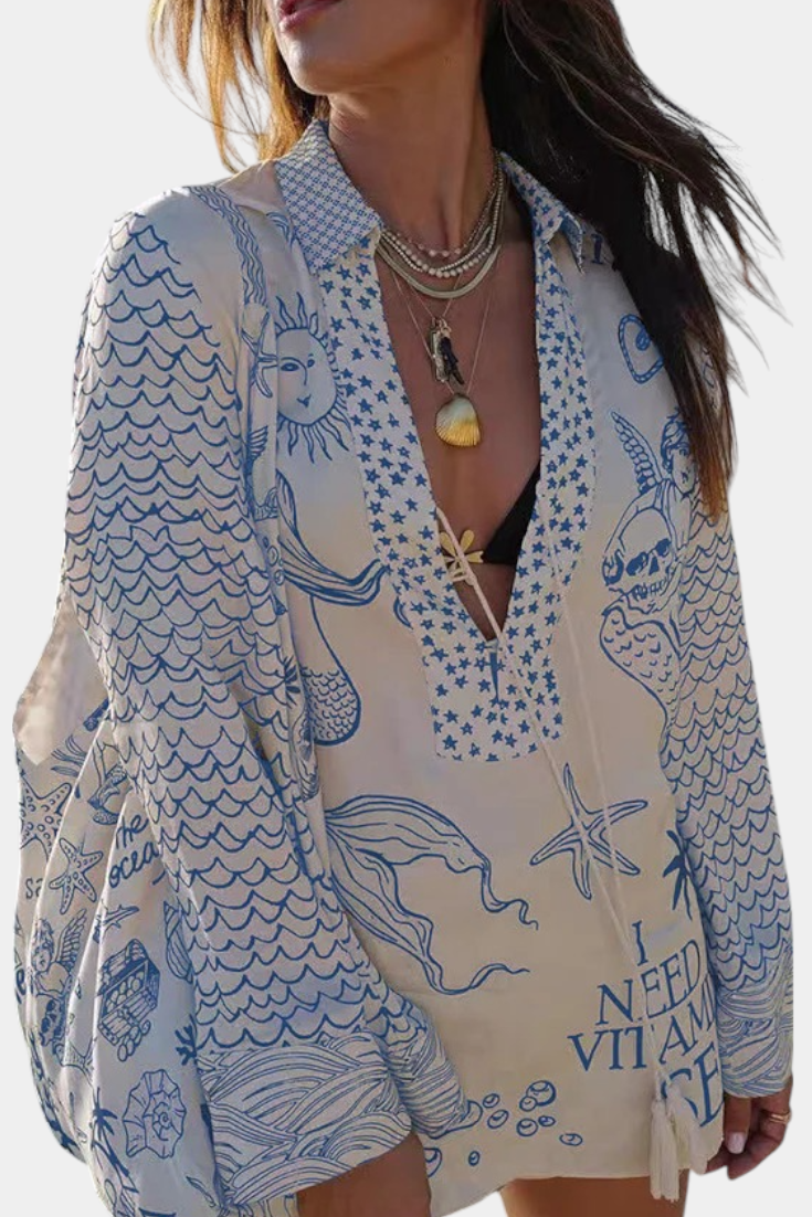 Isabel – Conjunto Camisero Estampado con Short Elástico para un Estilo Bohemio y Auténtico