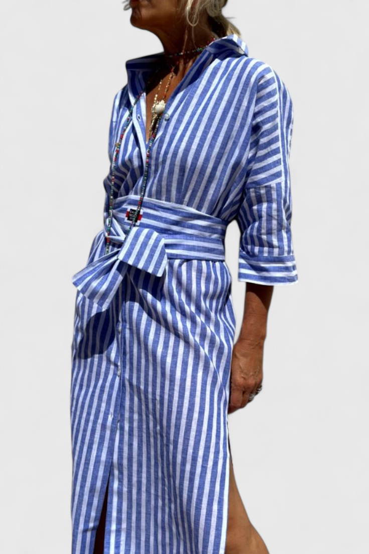 Lola – Vestido Camisero de Rayas con Estilo Fresco y Elegante