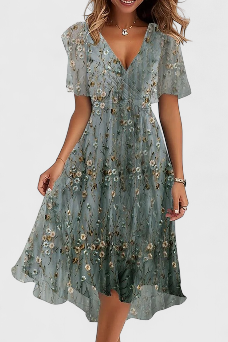 Carina – Vestido Midi con Escote en V para una Elegancia Sin Esfuerzo