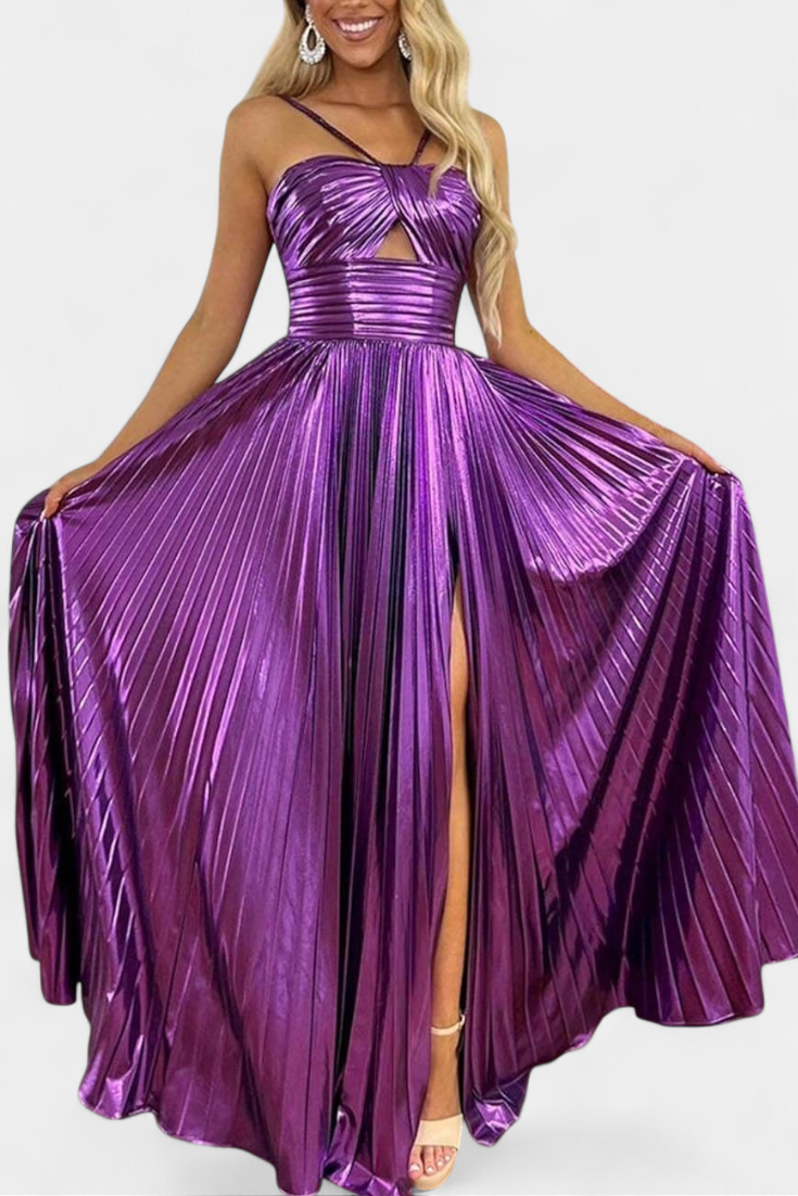 Clara – Vestido Maxi Metálico con Estilo Elegante y Brillante