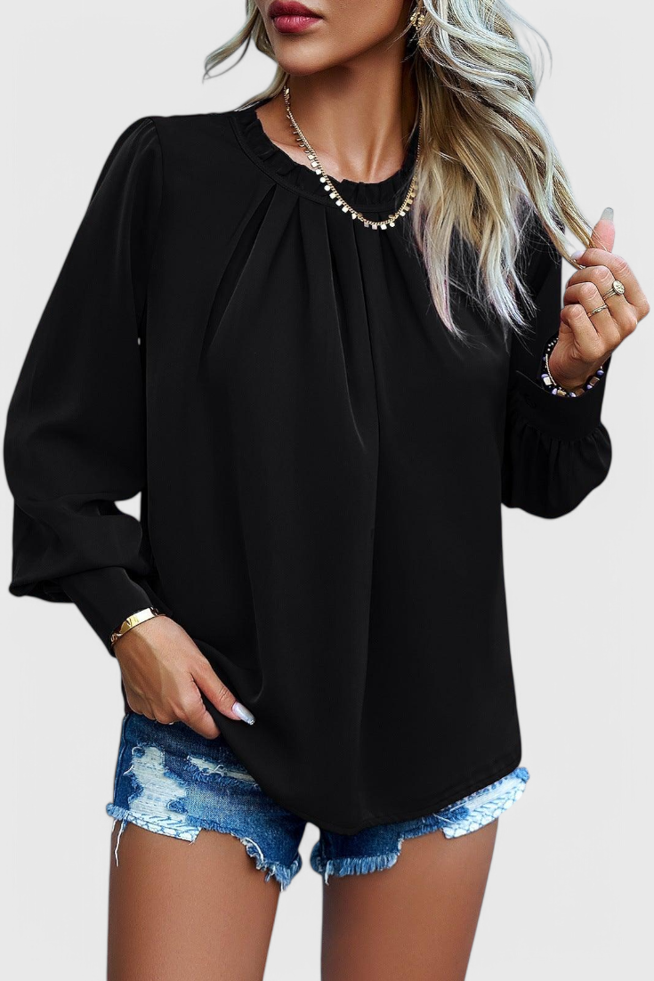 Marina – Top Dottie de Manga Larga con Cuello de Encaje para un Estilo Elegante y Confortable