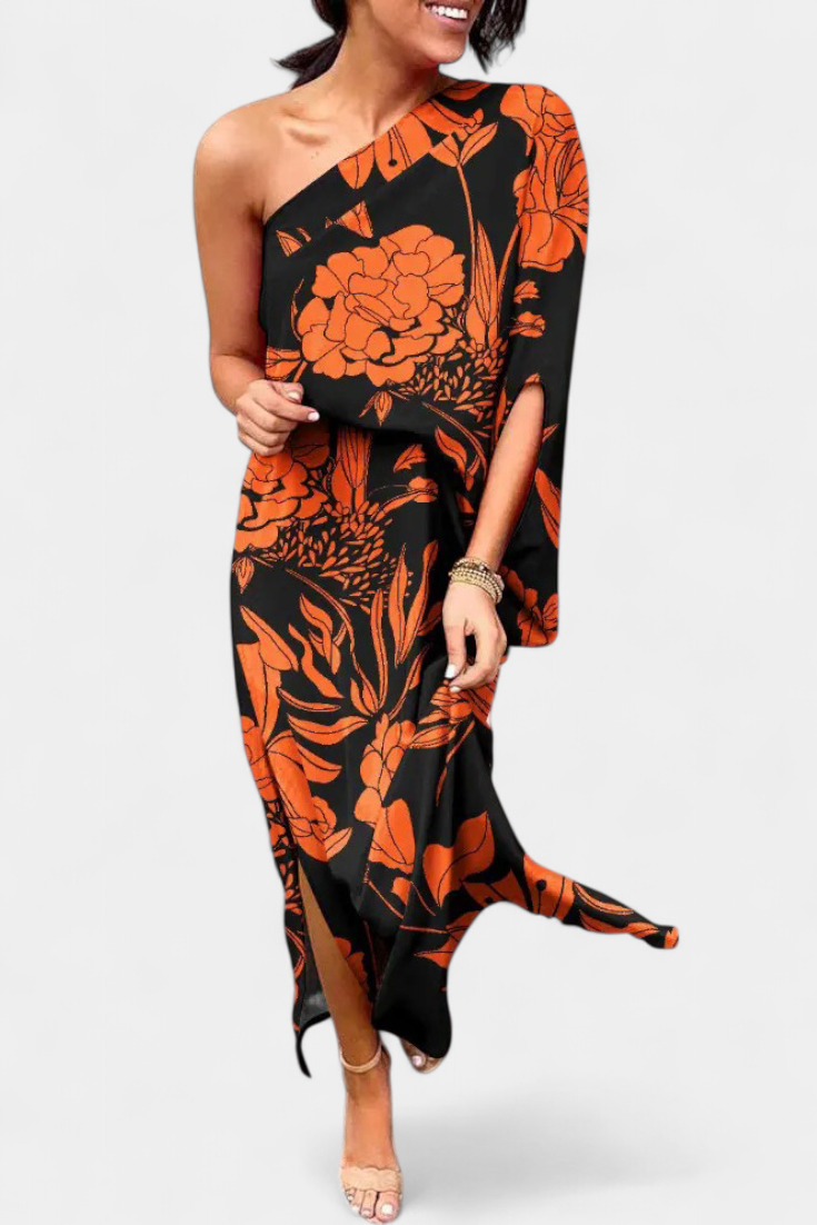 Luzia – Vestido de Un Hombro con Estampado Romántico y Elegante