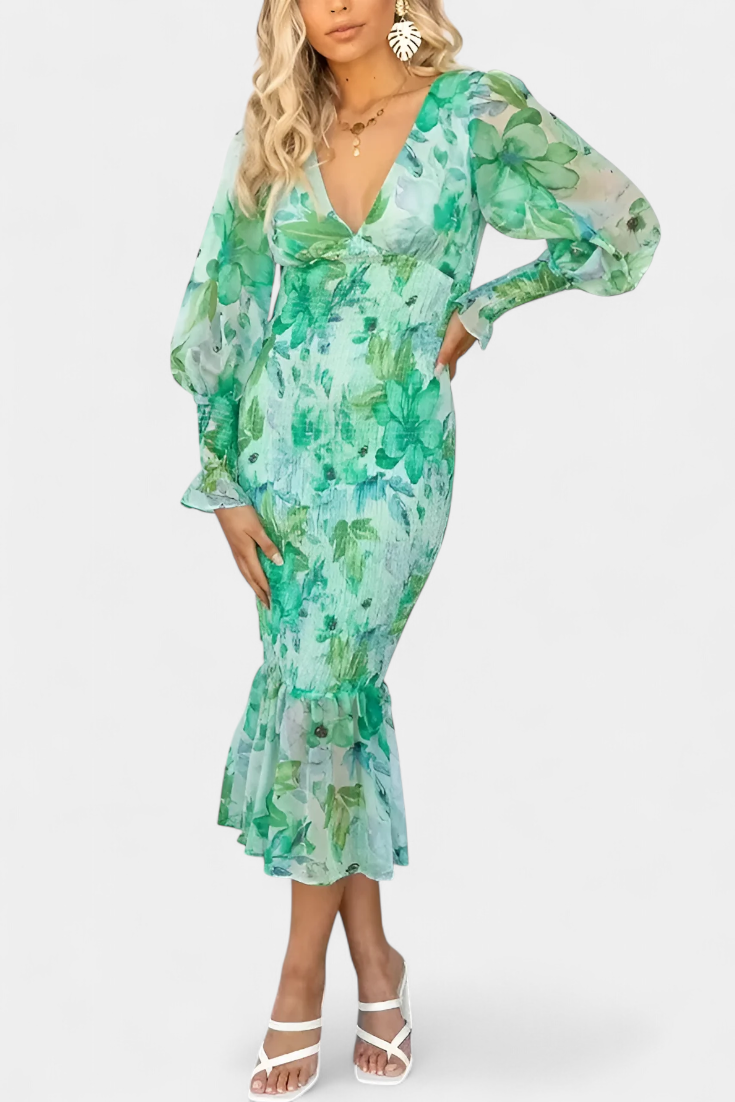 Clara – Vestido Floral Con Cintura Fruncida Para Momentos Especiales