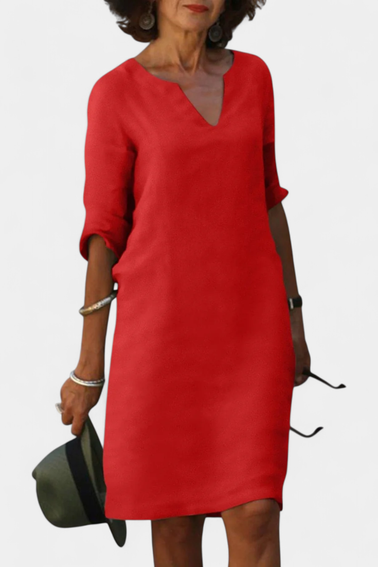 Clara – Vestido Elegante con Escote en V y Manga Tres Cuartos