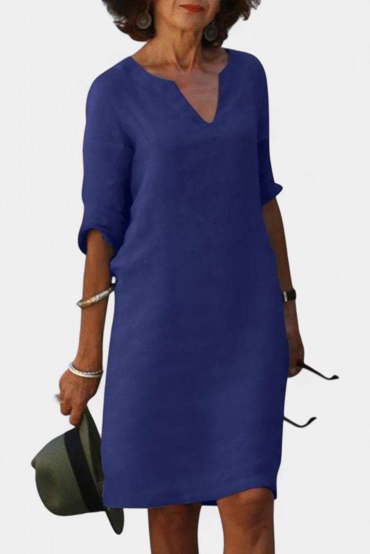 Clara – Vestido Elegante con Escote en V y Manga Tres Cuartos