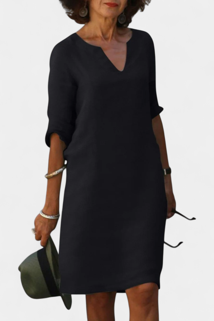 Clara – Vestido Elegante con Escote en V y Manga Tres Cuartos